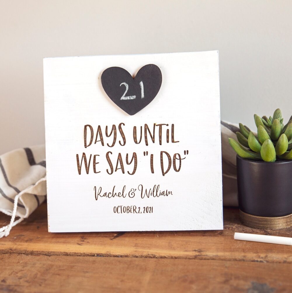 Wedding Countdown Sign With Chalkboard Heart Engagement Gift
