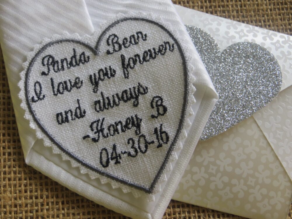 Embroidered Linen Wedding Tie Patch, Father Of Bride Gift