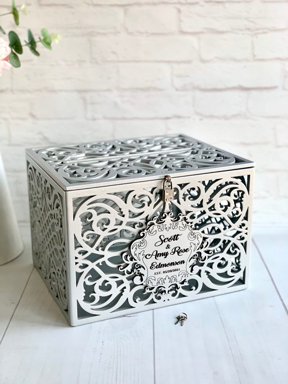 Wedding Card Box With Slot Lock Money Box Rustic Card Lockable Bank Holder