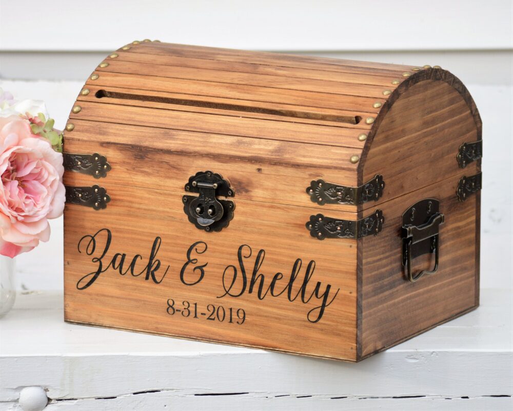 Wedding Card Box Rustic With Slot Advice Wooden Holder Names Memory Chest Custom Keepsake Trunk