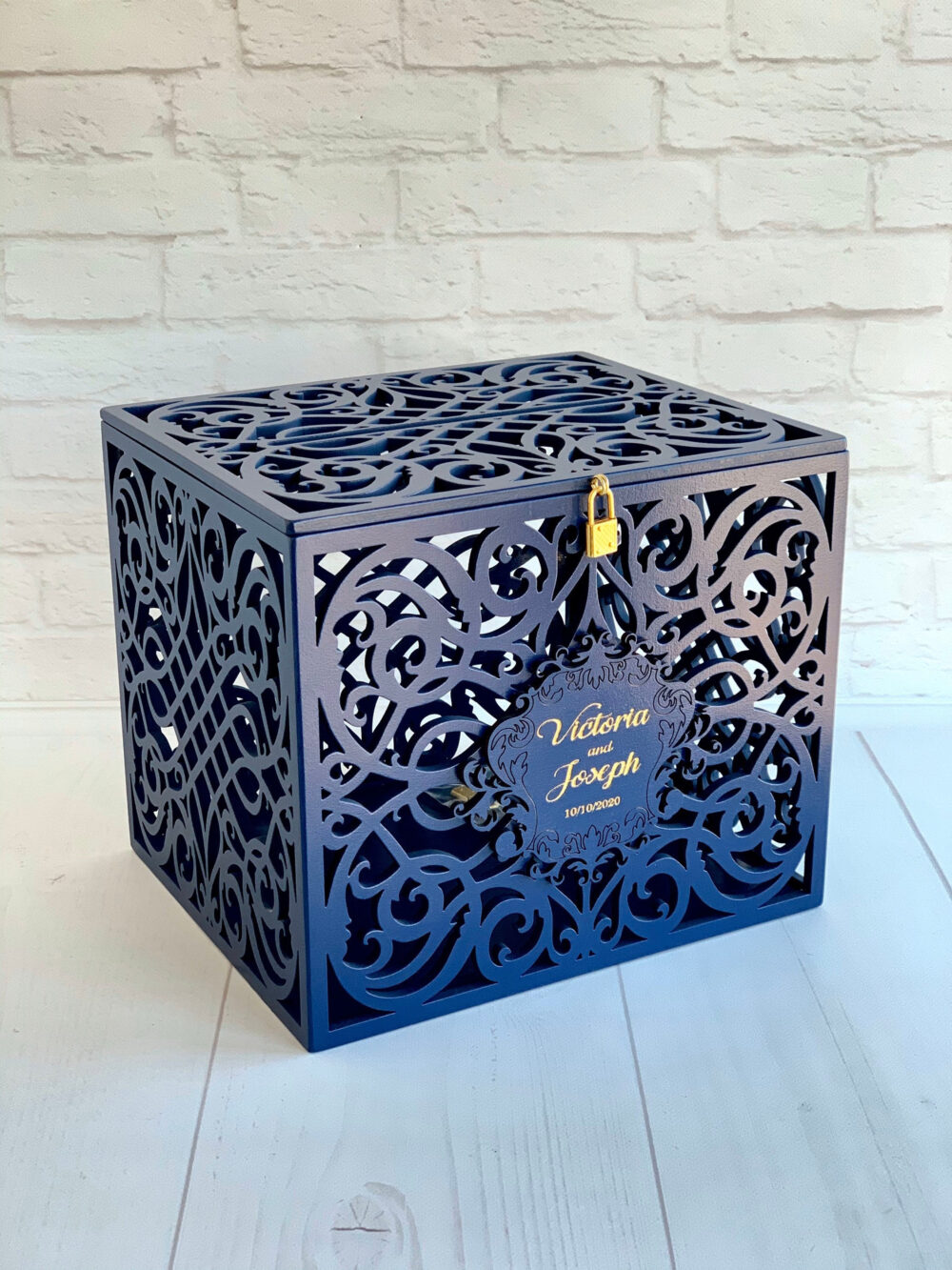 Navy Wedding Card Box With Slot Lock Money Box Rustic Card Lockable Bank Holder