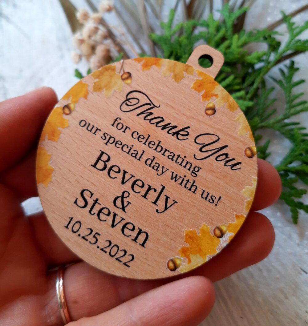 Fall Autumn Wedding Favor Ornaments - Wooden Thank You Gifts For Guests Personalized Favors Set Of 10 Pc