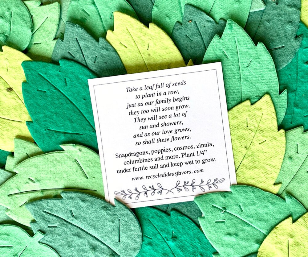 12 Seed Paper Leaf Wedding Favors Personalized Cards, Plantable Seeds