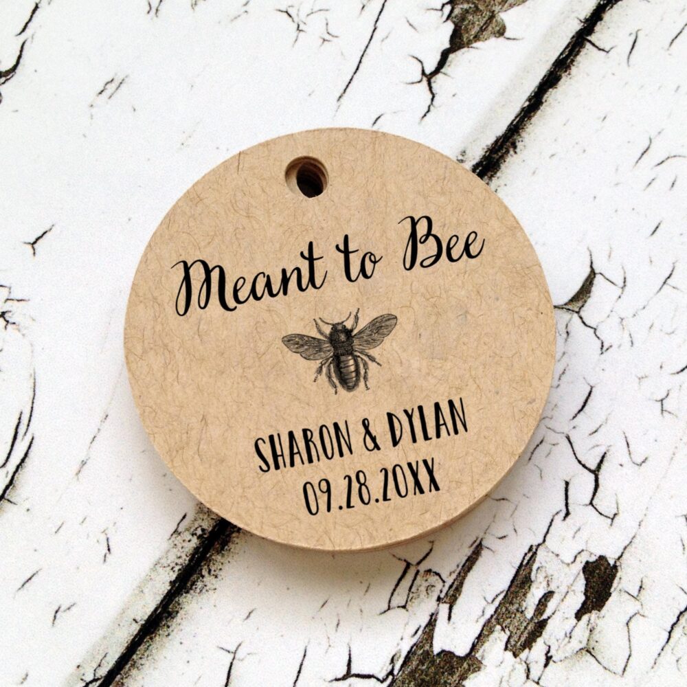 Meant To Bee, Round Wedding Favor Tags For Honey Jars, Vintage Bee T-57