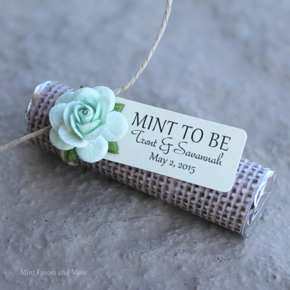 Personalized "Mint To Be" Wedding Favors Burlap Wrapped Mints - Set Of 200