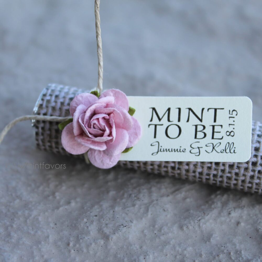 Personalized Mint To Be Wedding Favors Burlap & Lilac Rose | Set Of 120