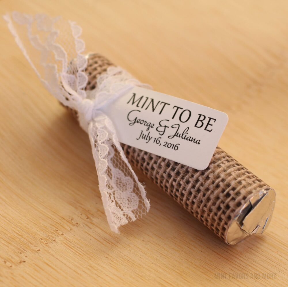 Personalized Mint Wedding Favors Burlap & Lace, Set Of 50