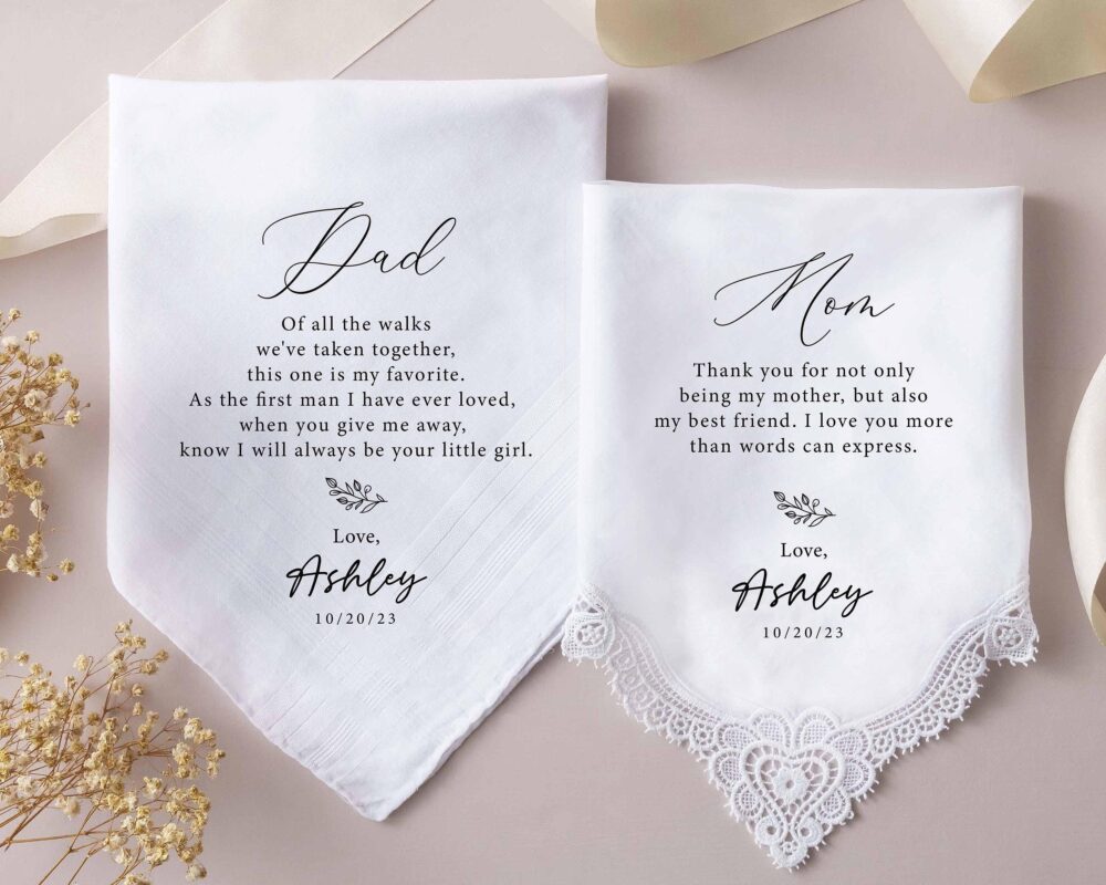 Custom Handkerchief Wedding, Father Of Bride Groom Gift, Personalized Handkerchief, Mother Gift [Ww]