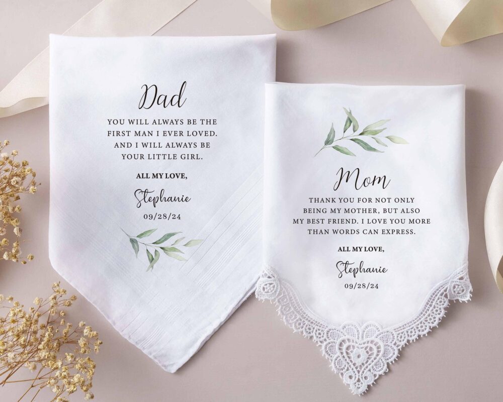 Custom Wedding Handkerchief, Mother Of The Groom, Personalized Lace Day Gift For Him| Father Bride, Groom