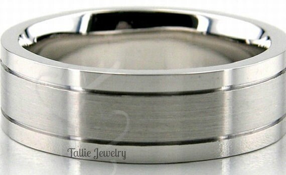 Mens Platinum Wedding Bands, Rings, 7mm Satin Finish & Shiny Bands, Rings