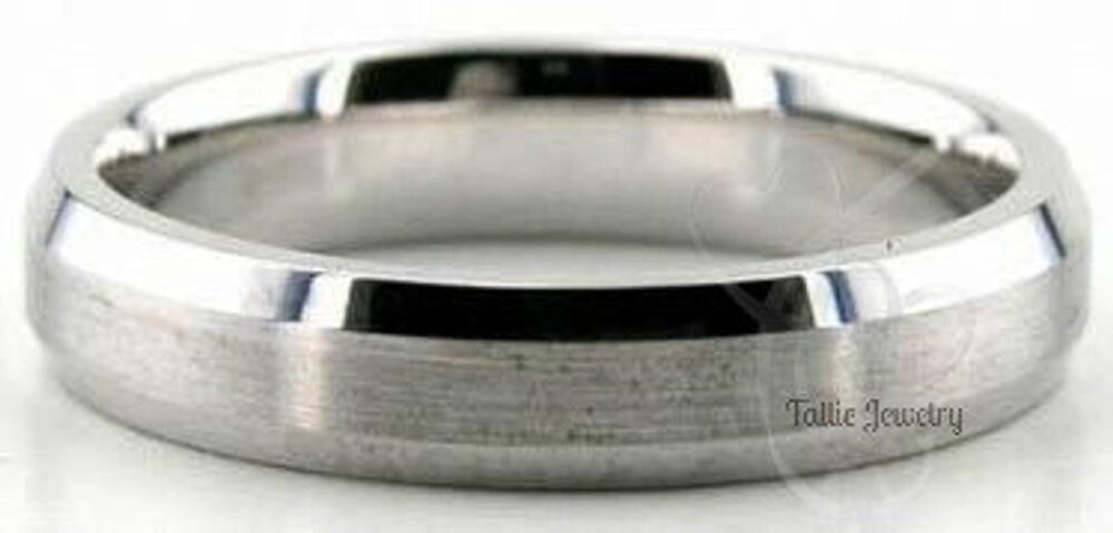 Platinum Wedding Bands, Rings 4mm Satin Finish Beveled Edge Mens Bands, For Men, Gifts Him