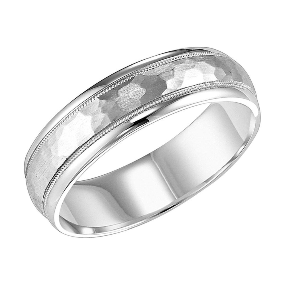 Mens Platinum Wedding Bands, Rings, 6mm Milgrain Hammered Finish Bands, Rings