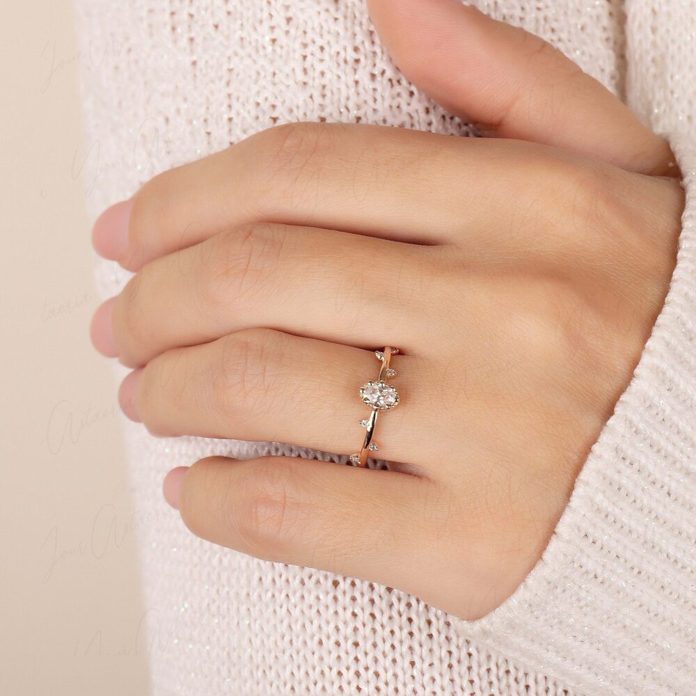 Dainty Engagement Ring Rose Gold, Unique Small Minimalist Oval Cz Ring, Bridal Anniversary Promise Gift For Her