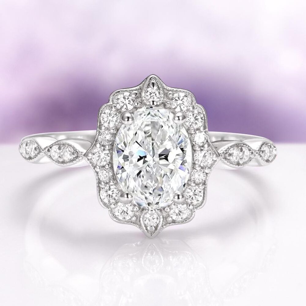 White Sapphire Engagement Ring in 925 Sterling Silver - Art Deco Diamond Vintage Promise Ring - September Birthstone - Anniversary Gift For Her