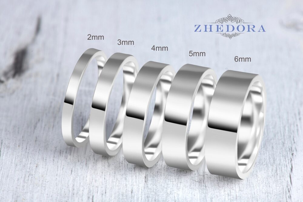 14K White Gold Band, Flat Wedding Band, Polished Men's Women's Wedding Solid Ring, Simple Plain Flat Engagement Ring