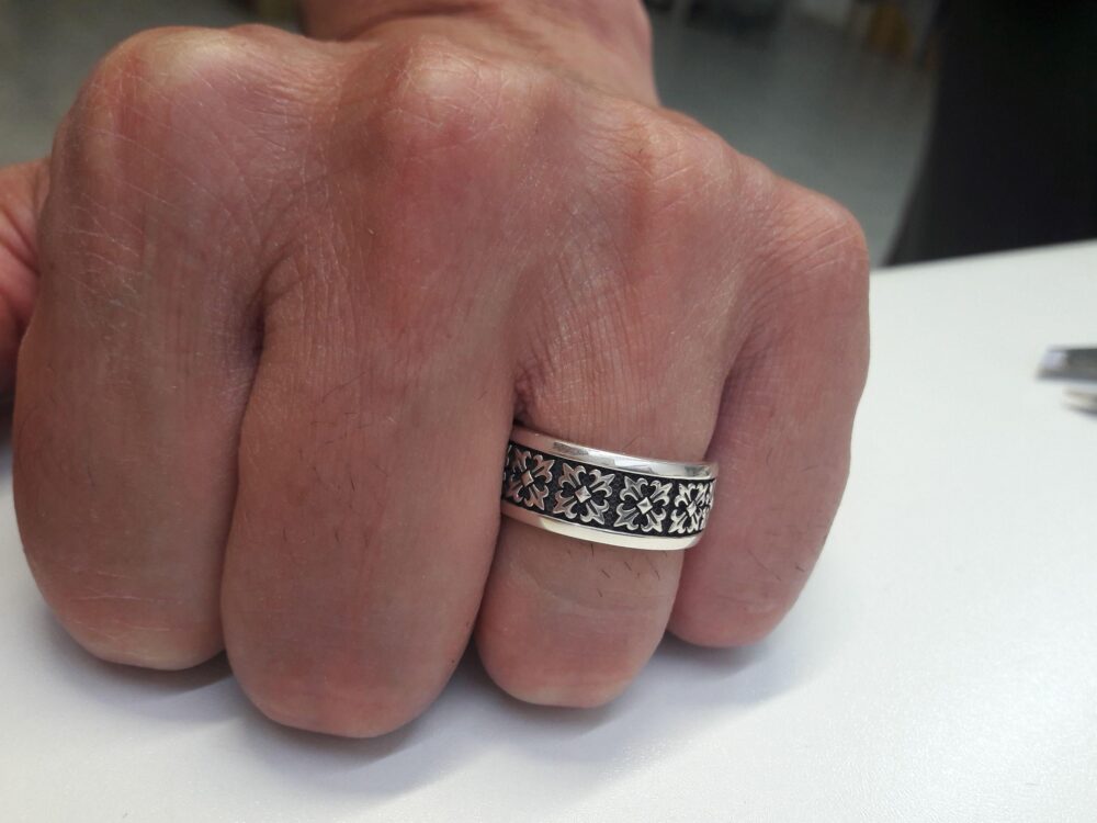 Fleur De Lis Cross Band Ring, Medieval, Celtic, Knight, Pattern, Sterling Silver 925, Men Woman Wedding, Bague Mariage, Hochzeitsring