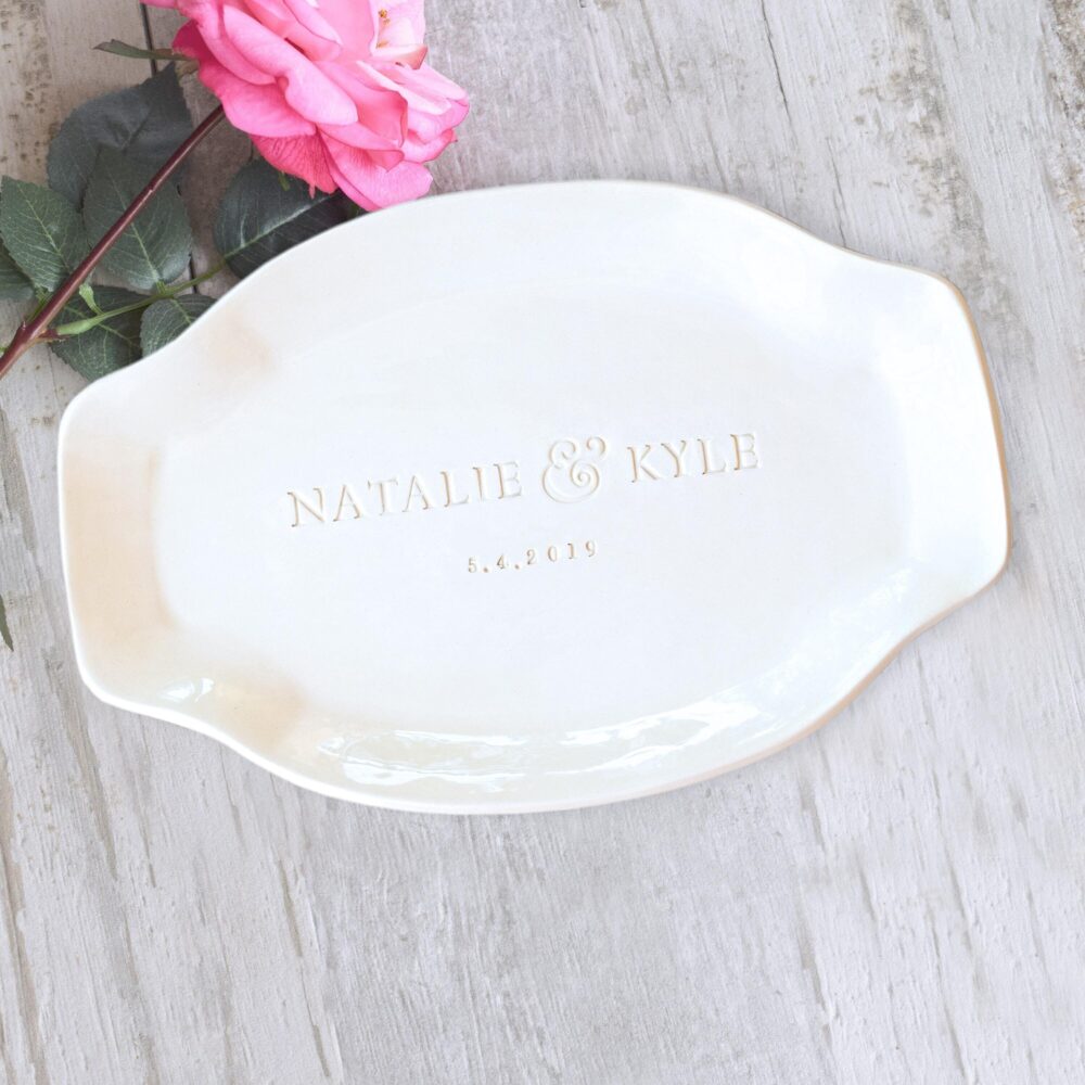 Personalized Wedding Platter, Custom Pottery Couples Anniversary Plate, Family Memory Dish, Handmade Serving Tray