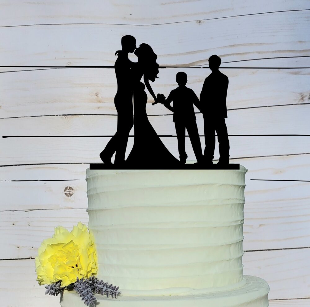 Custom Family Wedding Cake Topper, Wedding, Mr & Mrs Silhouette Cake, Topper With Kid, Sons, A2