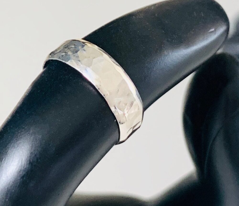 Hammered Sterling Silver Band - Unisex 5mm Flat Ring