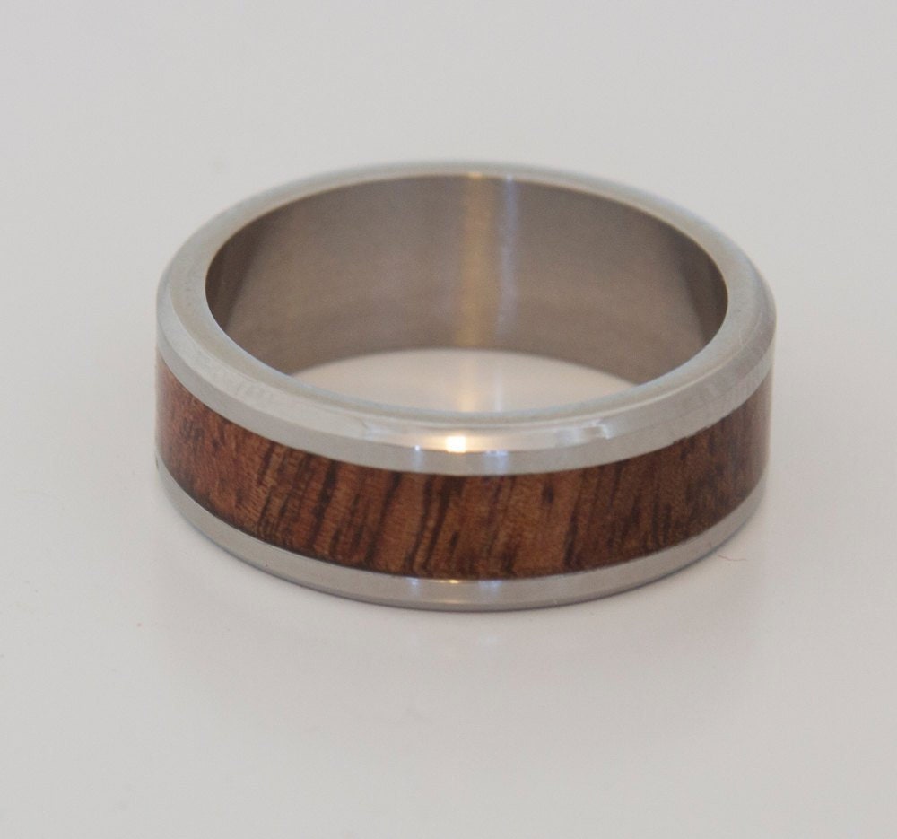 Titanium Koa Wood Wedding Ring Band - Unisex Design