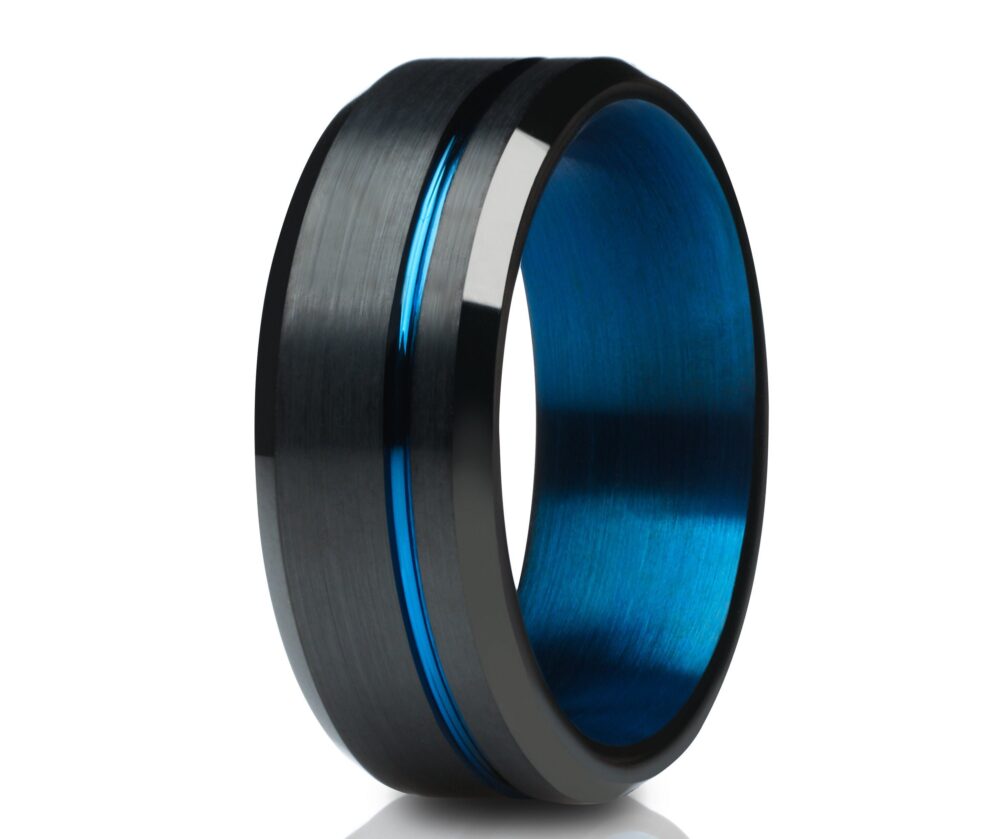 Black Tungsten Wedding Ring, Blue Ring, Anniveersary Ring, Engagement Band, Matte Finished Ring, Matte Finish Band