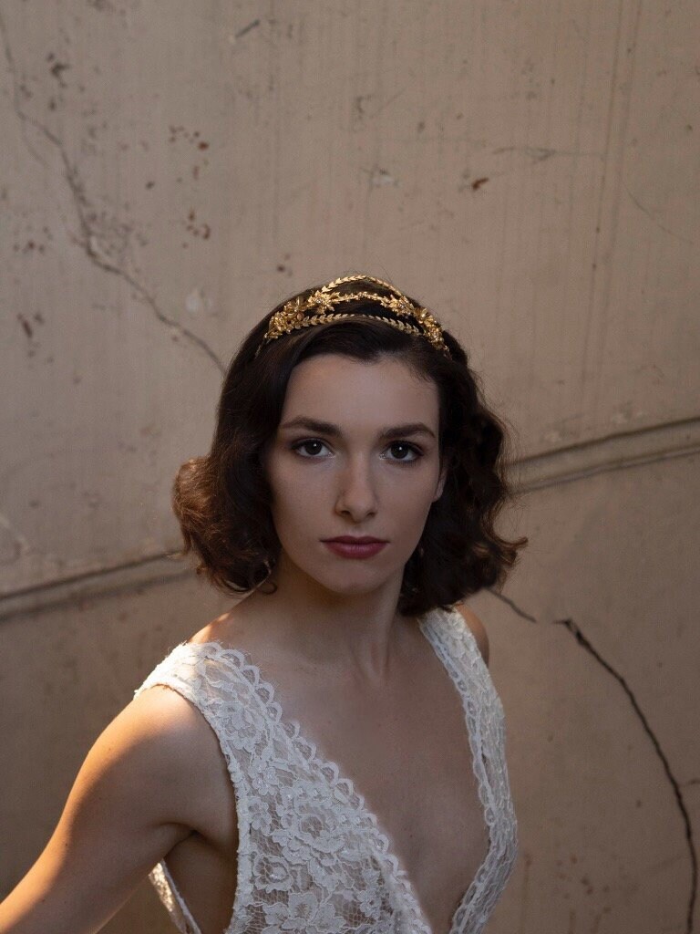 Antique Style Wedding Headpiece - Gold Bridal Tiara 1930S Headpiece 1940S Wedding -Traditional Myrtle Tiara- Wax Flower Crown