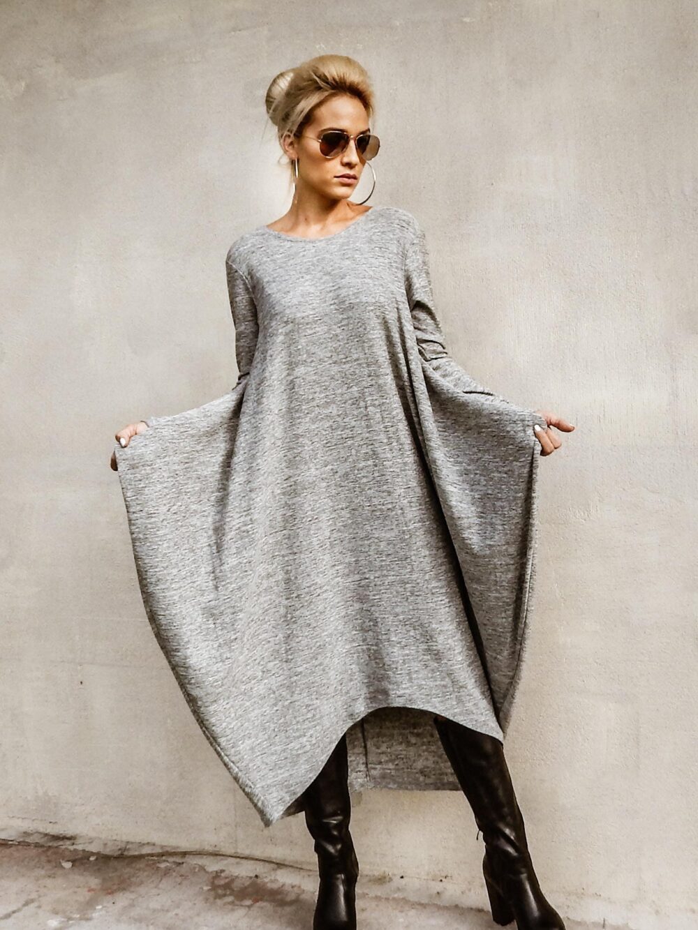 Handmade Knit Maxi Dress Asymmetrical Plus Size Sweater Dress #35286
