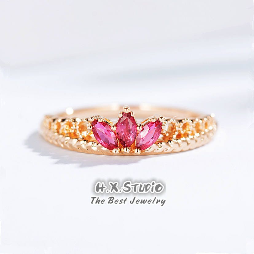 Ruby Tiara Band in Solid 18K Gold/Crown Wedding Band/stackable Ring/Custom Fine Jewelry/Personalization Design/Gift For Her