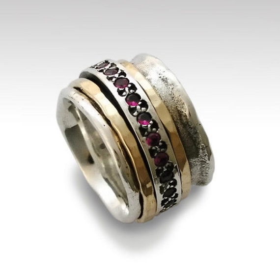 Meditation Ring ∙ Spinner Band Ruby Ring Gold Silver Stacking Rings Gift For Her Wide Wedding - Tuesday R1075L