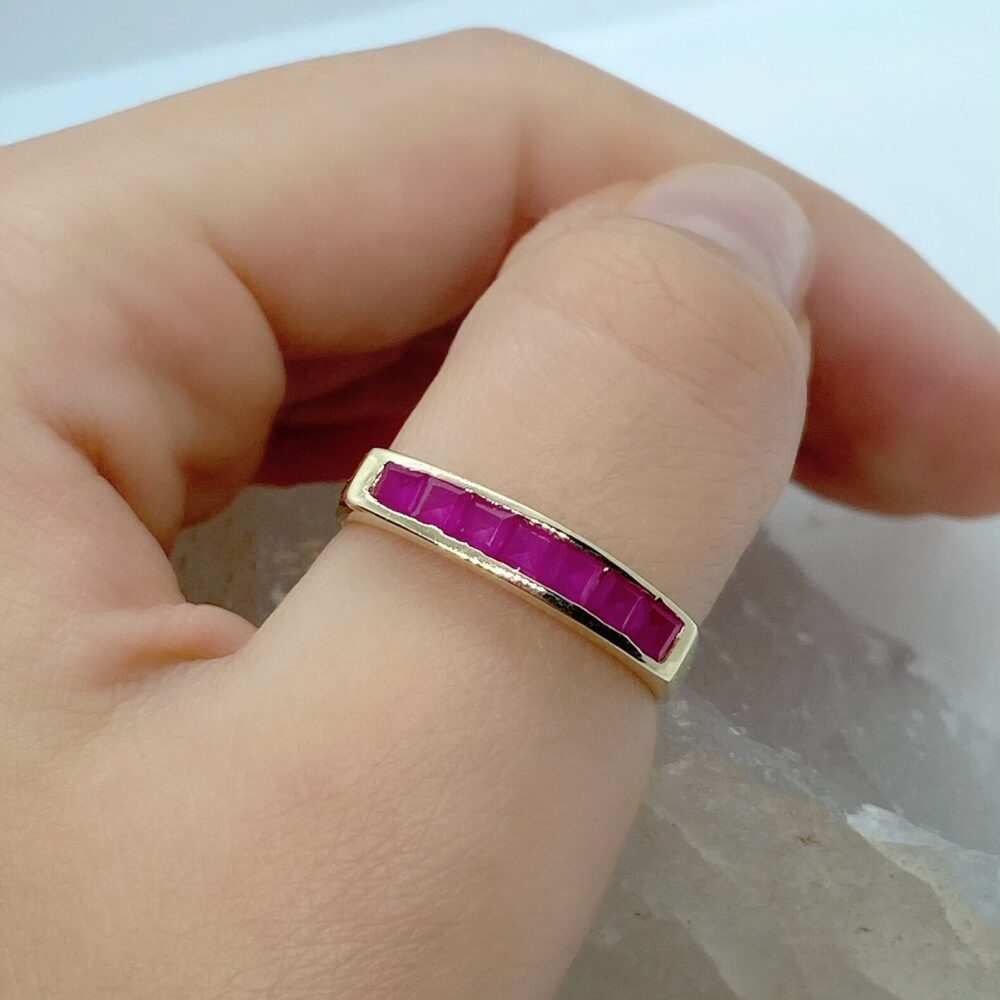 Gold Ruby Ring, Natural July Birthstone, Stackable Vintage Eternity Band, Gift For Wife