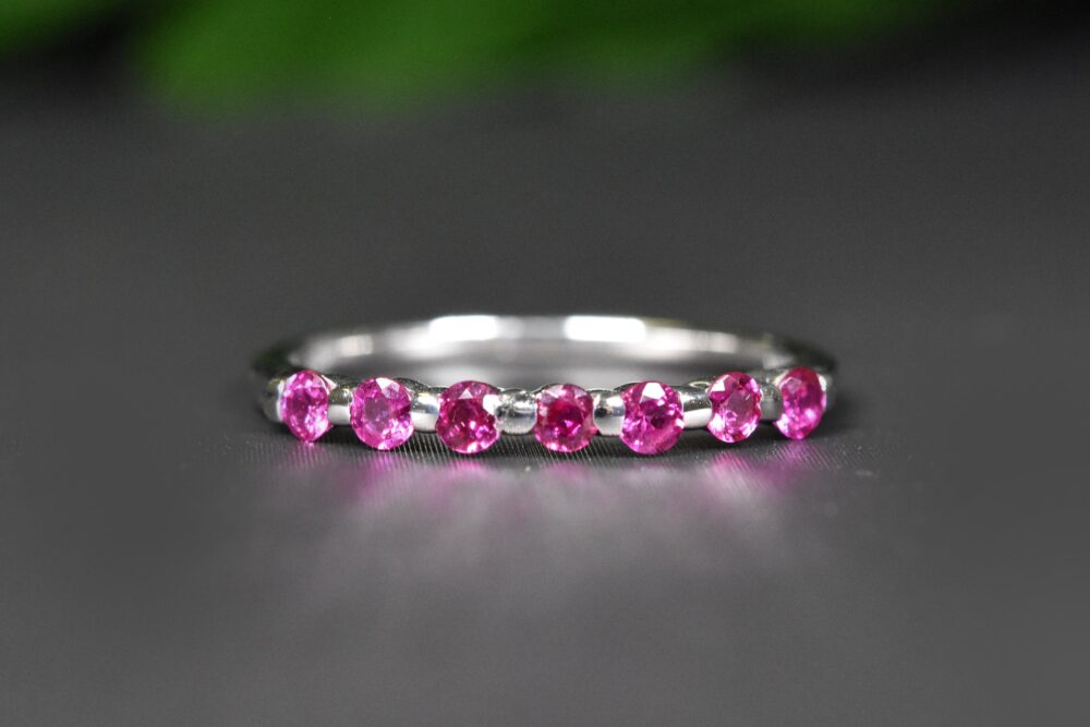 Dainty Ruby Band, Tiny Ruby Ring, Bridal Jewelry, Half Eternity Band, Stackable Ring, Gift For Wife, Promise Natural Band