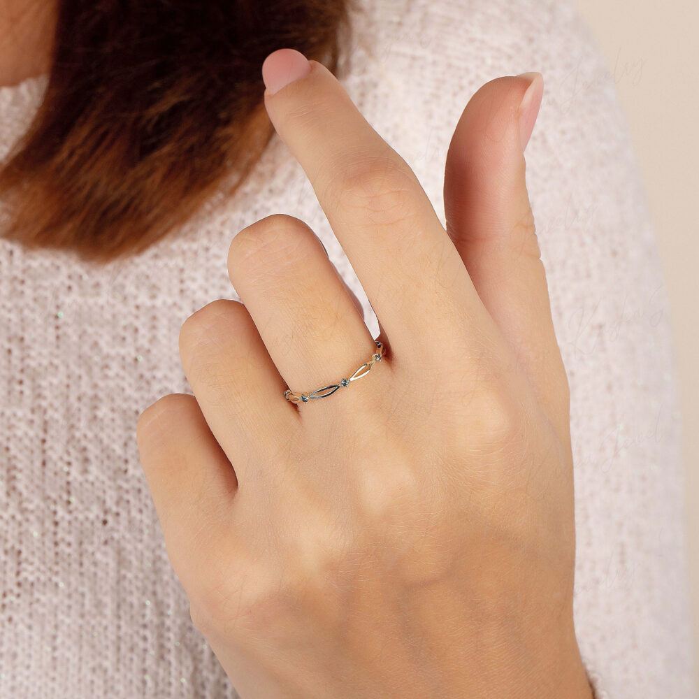 14K Gold London Blue Topaz Wedding Band, Dainty Celtic Style Anniversary Small Minimalist Bridal Ring