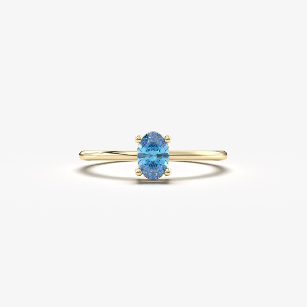 Oval Sky Blue Topaz Ring 14K Solid Gold, Solitaire December Birthstone Band
