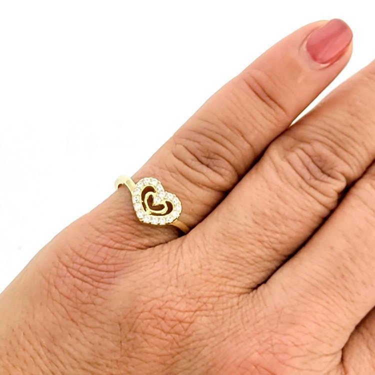 Dainty Heart Ring 14K Solid Yellow Gold/Delicate Trendy Stacking Ring/ Tiny Diamond Ring Gift For Her