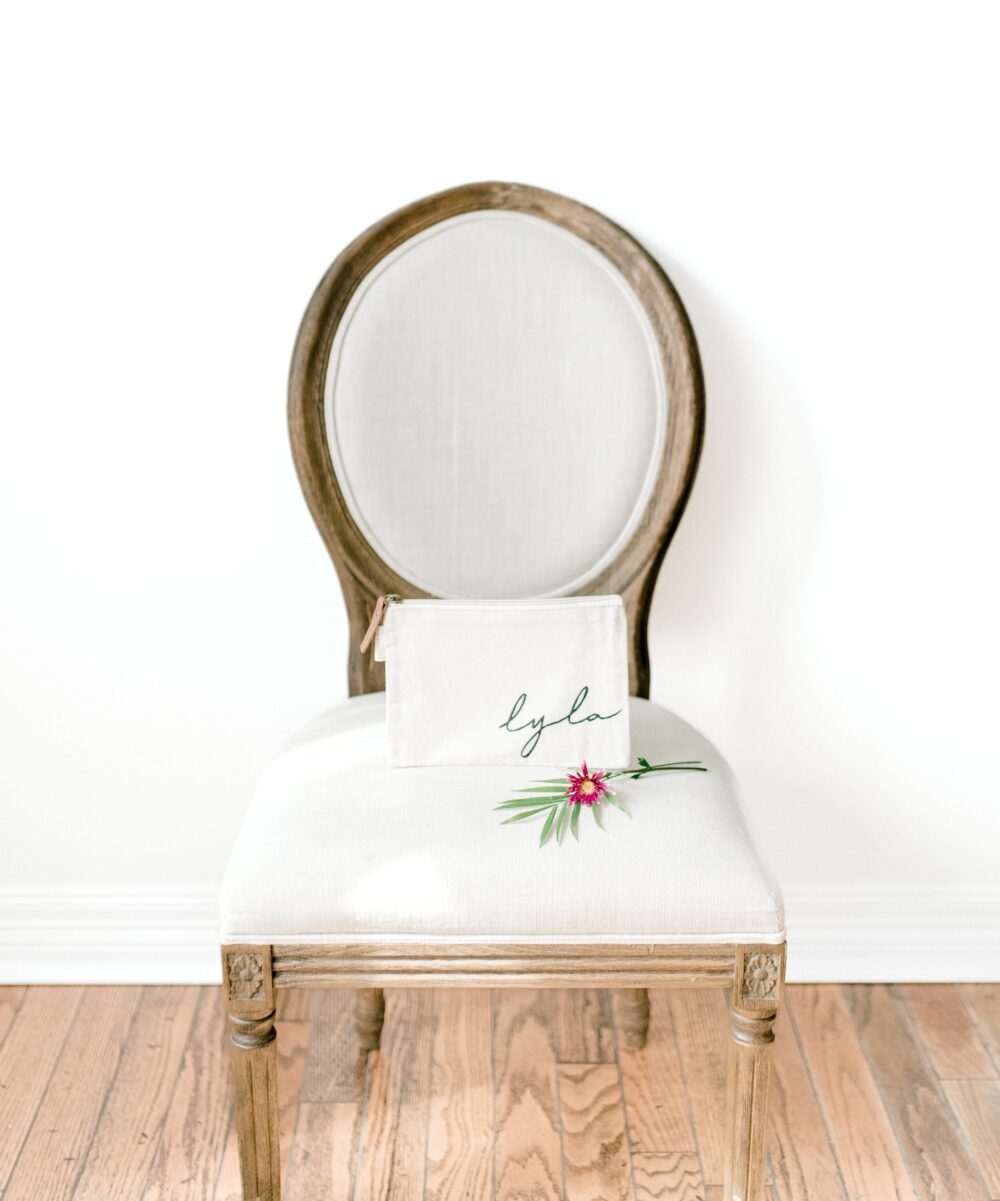 Personalized Custom Cotton Canvas Cosmetic Bag | Hand Painted Monogram Bridesmaid Gift Classic Makeup