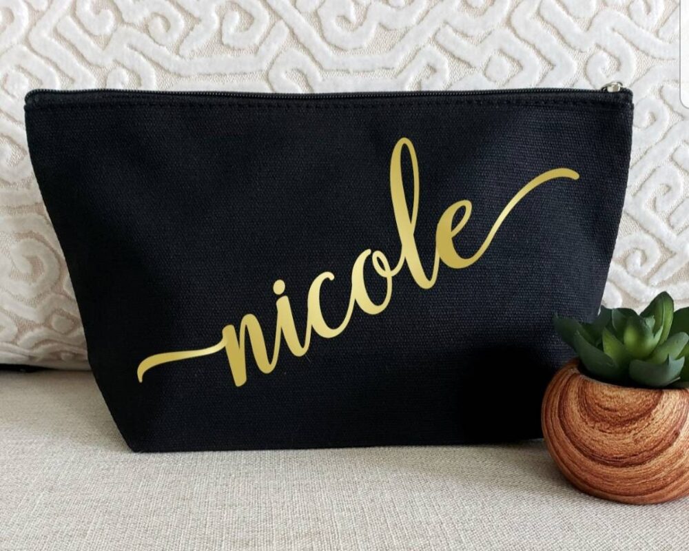 Personalized Canvas Makeup Bag Custom Name Cosmetic Bag, Bridal Gift