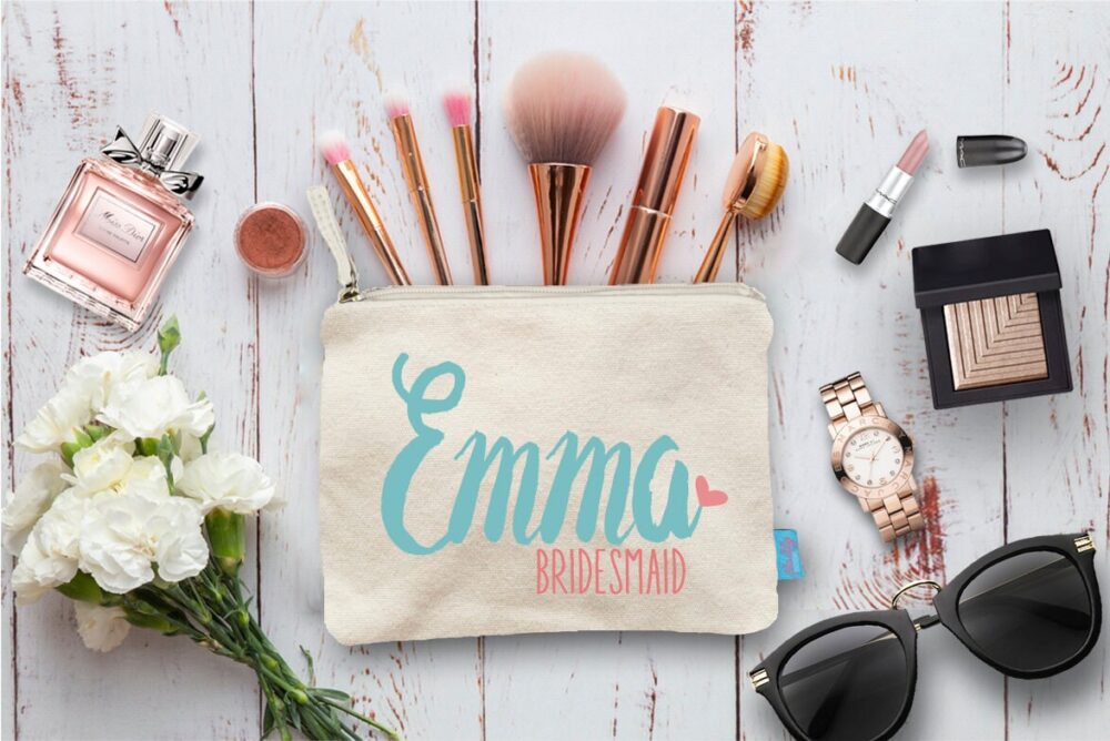 Personalized Bridesmaid Canvas Makeup Bag, Wedding Party Gift