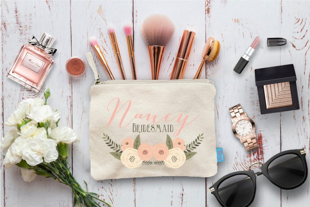 Floral Bridesmaid Canvas Makeup Bag, Wedding Party Gift
