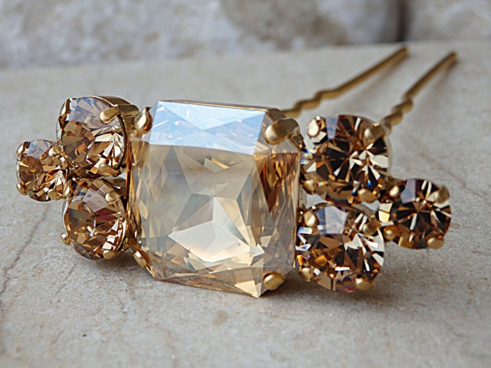 Hair Pin Wedding. Comb. Gold Hair Pin.rhinestone Pins. Wedding Pin. Bridal Headpiece. Champagne Crystal Accessories