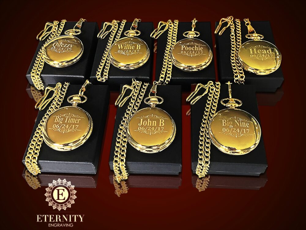 7 Groomsmen Gifts- Gold Laser Engraved Pocket Watches - Engraved Personalized Best Man Gift Wedding Gifts