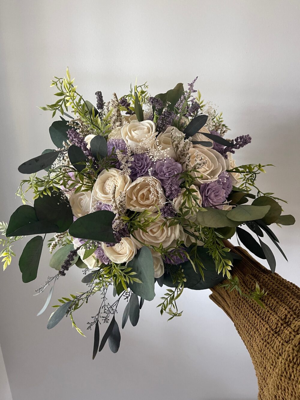 Sola Wood Bridal Bouquet - Lavender & Eucalyptus Wedding Flowers, Dusty Purple Rustic Boho Bouquet, Keepsake Bride