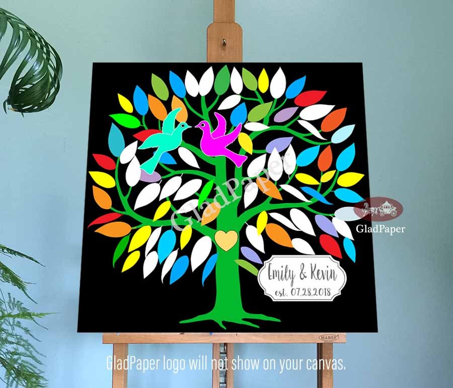 Love Birds Wedding Guest Book, Tree Guestbook, Guestbook Alternative, Personalized Canvas