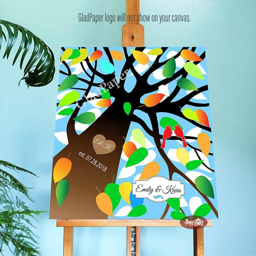 Wedding Guest Book Alternative, Tree Book, Guestbook, Guestbook Personalized Love Birds Canvas