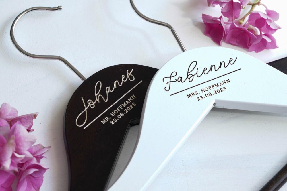 Personalized Wedding Hangers For Bride & Groom, Engraved Wooden Hanger Set, Dress & Suit Hanger, Bridal Shower Gift