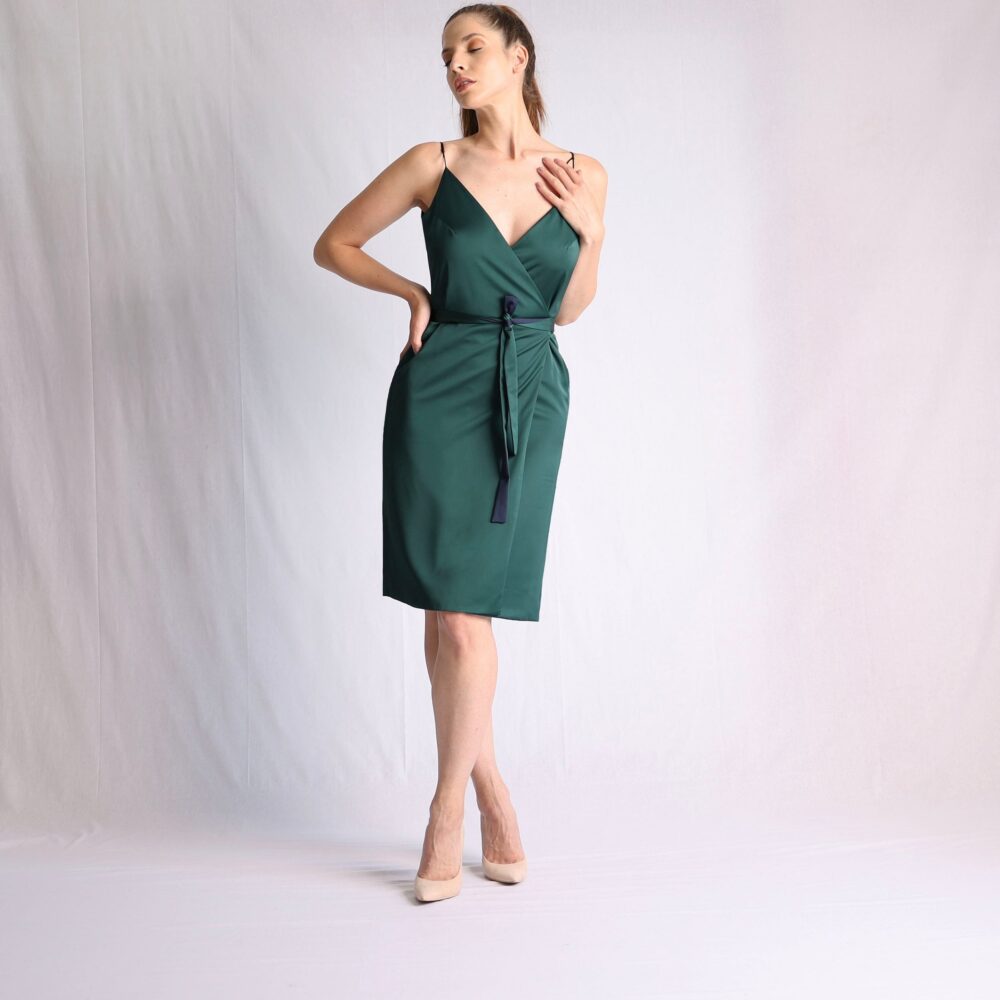 2 in 1 Satin Wrap Dress, Slip Dress With Belt, Bridesmaid Reversible Straps