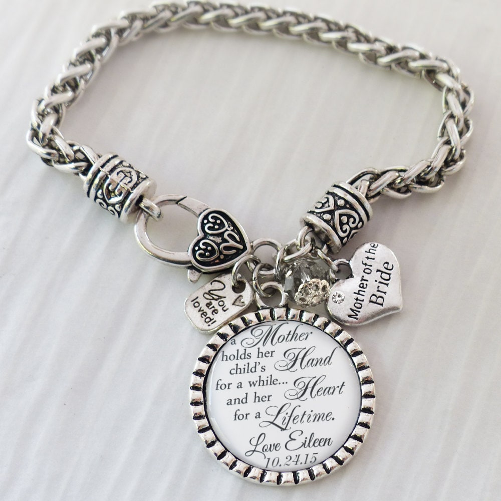 Wedding Gift For Mother Of The Bride-Keepsake-Personalized Bride Bracelet-White-Wedding Date Bracelet - From