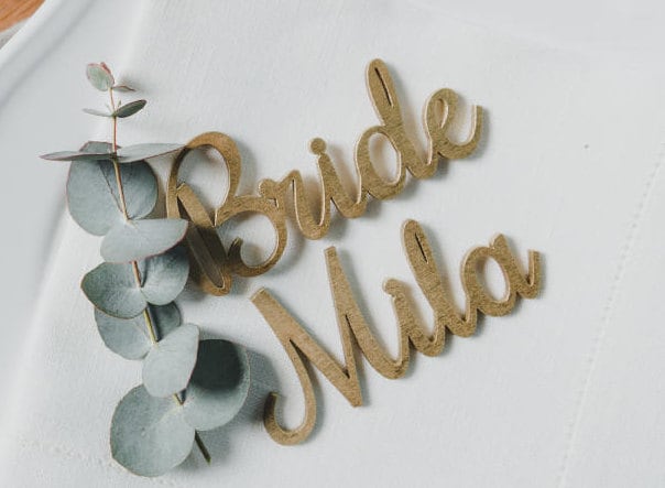 Rustic Place Cards, Wedding Name Signs, Gold Place Party