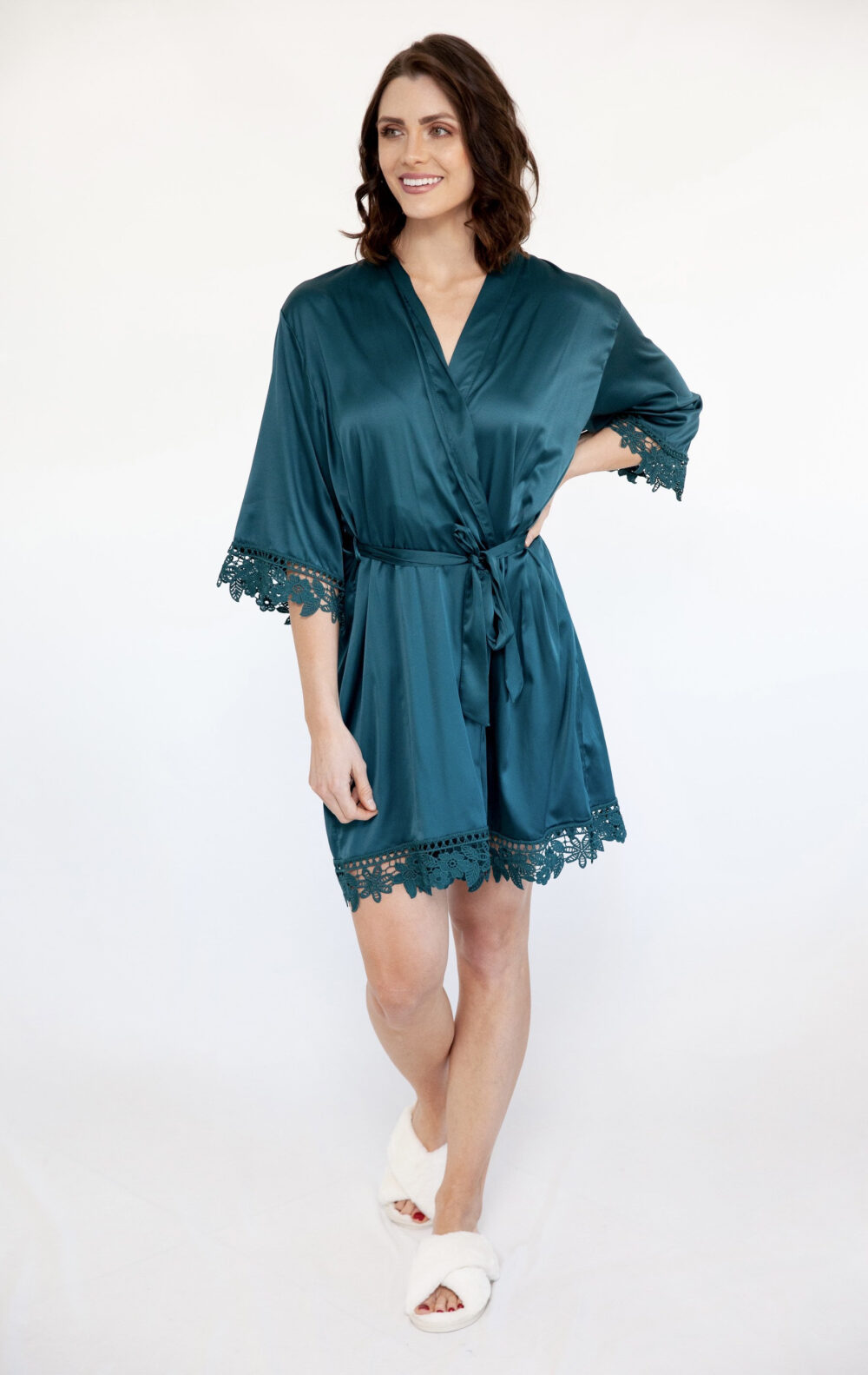 Peacock Teal Satin Bridesmaid Robe, Bridal Party Gift