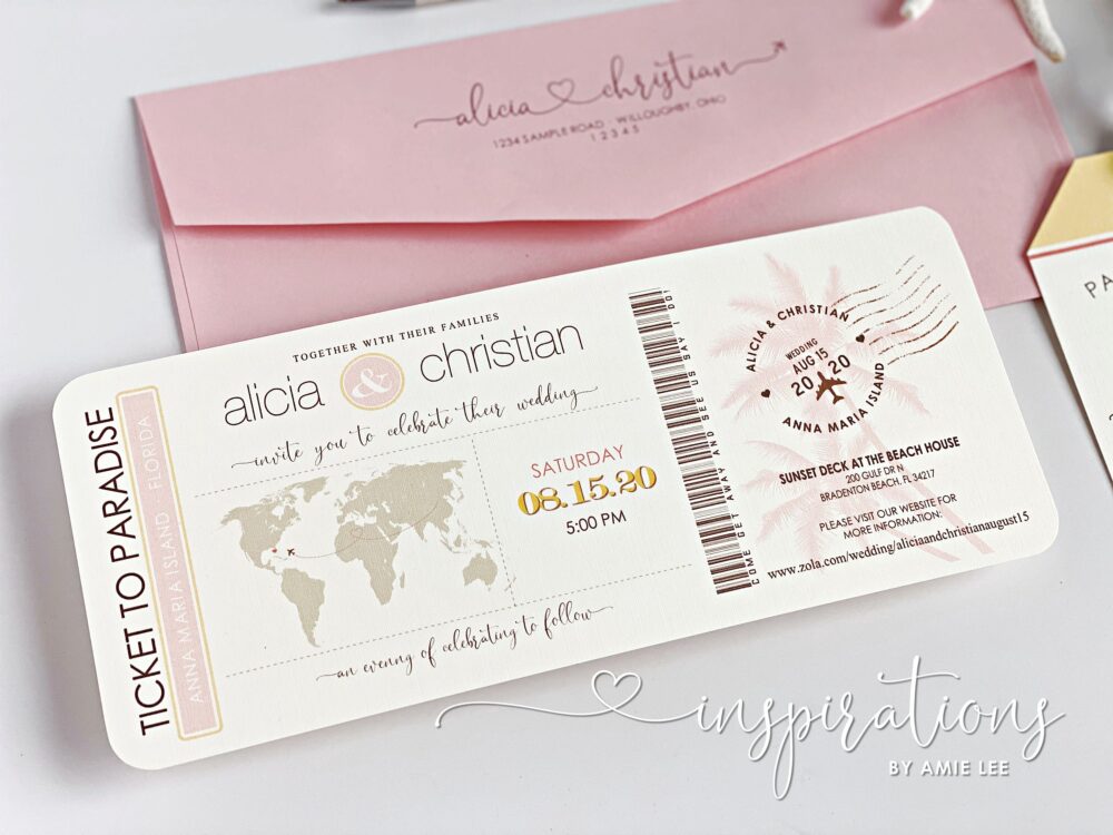 Boarding Pass Wedding Invitations, Destination Wedding, Plane Ticket, Beach Travel Theme Airplane Ticket