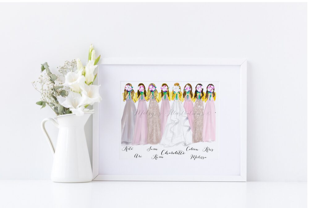 Custom Bridal Party Art | Day Of Wedding Bridesmaid Gifts Personalized Bridesmaids Gift Box Proposal Card